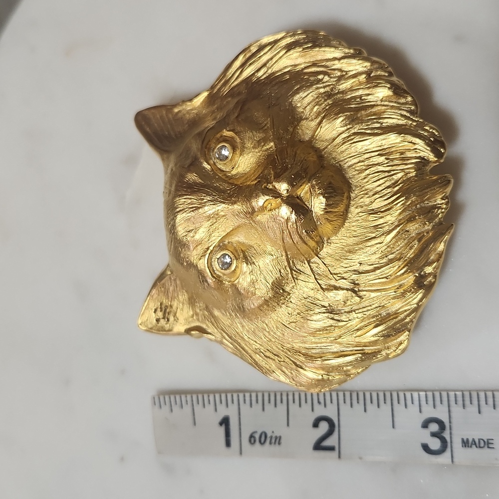 RARE Doreen Ryan 94 Vintage Golden Cat Belt Buckle With Rhinestone Diamond Eyes - Picture 6 of 14